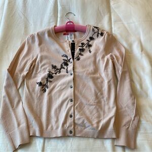 Anne Klein Pink Blush Cardigan with Black Floral Detail - 2 piece set